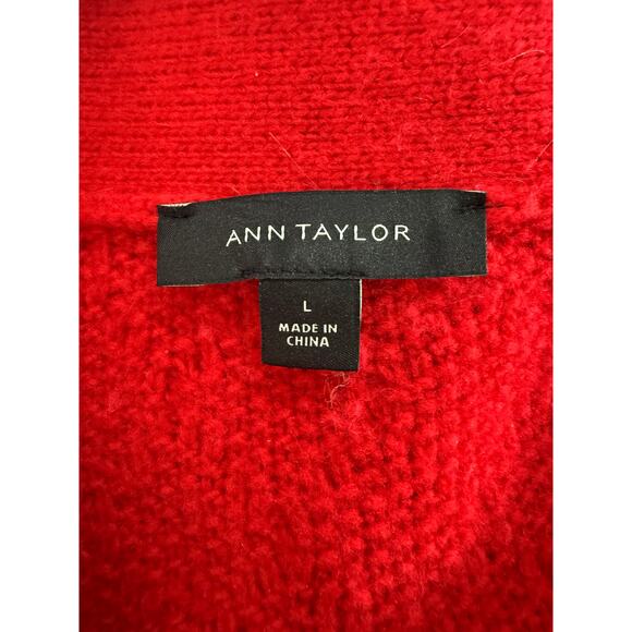 Ann Taylor Red Long Sleeve Cable Knit V-neck Cardigan Casual Cozy Sweater Size L - Picture 7 of 9